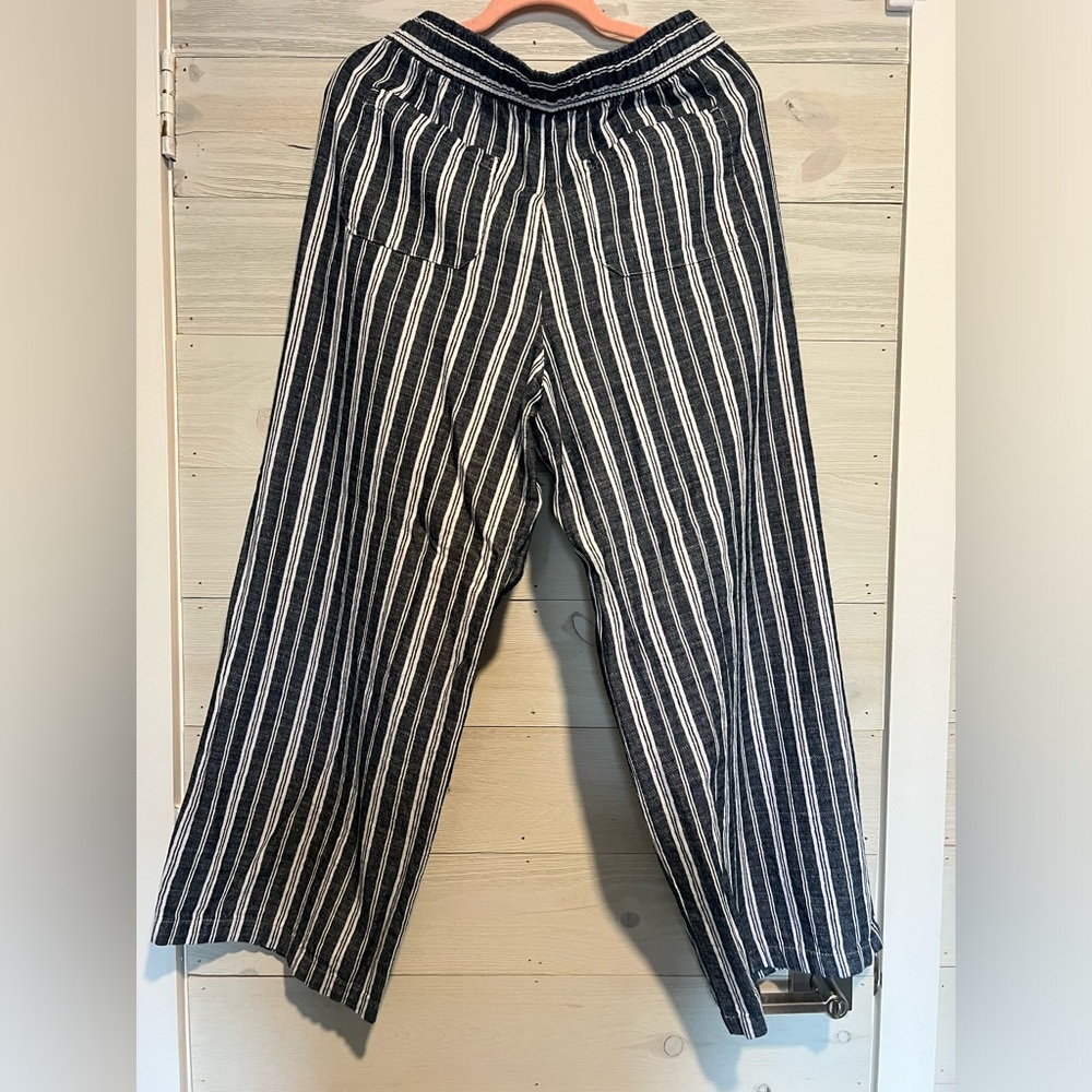 Old Navy Stripe Wide Leg Linen Pants ~ Size 10 ~ Blue - Picture 3 of 8